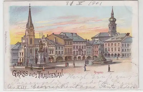 55391 Ak Lithographie Gruss aus Trautenau Ringplatz 1901