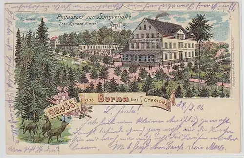 55385 Ak Lithographie Gruß aus Borna bei Chemnitz 1906