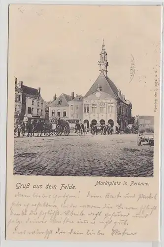 55335 Feldpost Ak Salutation du marché Falle Place de Peronne France 1916
