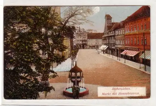 55277 Ak Aschersleben Markt mit Hennebrunnen 1913