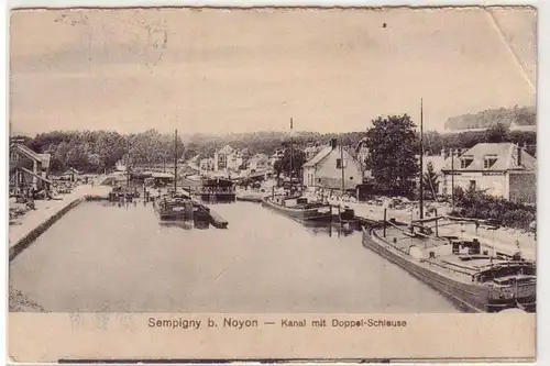 55243 Feldpost Ak Sempigny bei Noyon Kanal mit Doppel-Schleuse 1915