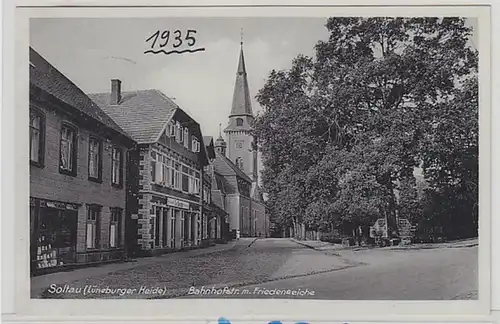 55173 Ak Soltau (Landes de Lunebourg) Bahnhofstraße avec Friedeneich 1933