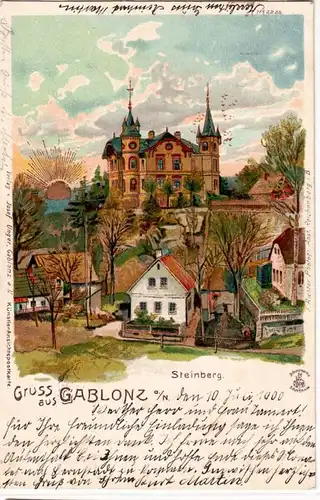 55162 Ak Lithographie Gruß aus Gablonz a.N. Steinberg 1900