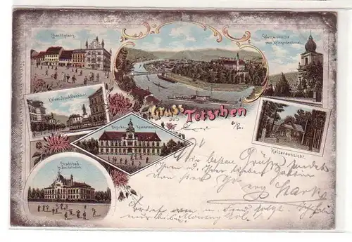 55159 Ak Lithographie Salutation de Tetschen à l'Elbe 1898