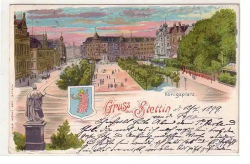 55146 Ak Lithographie Salutation de Szczecin Königsplatz 1899