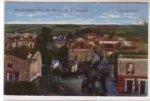 55135 Ak zerschossenes Dorf Ste. Marie a Py Frankreich um 1917