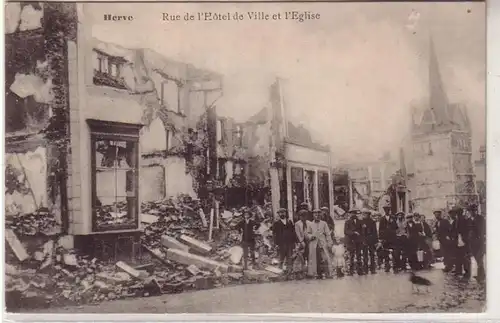 55132 Ak Herve Belgien Rue de l'Hotel de Ville et l`Eglise 1914