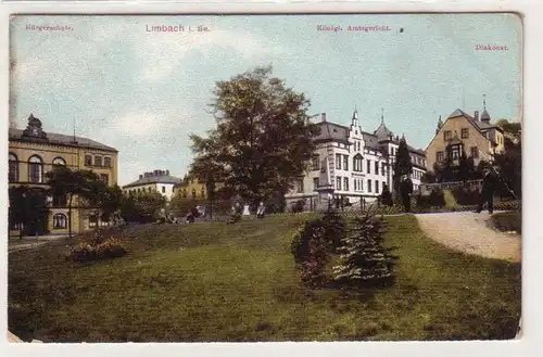 55124 Ak Limbach in Sachsen Bürgerschule, Amtsgericht, Diakonat 1909