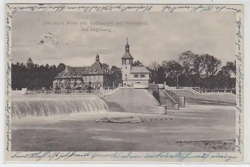 55036 Ak Das neue Wehr mit Restaurant am Hochablaß bei Augsburg 1915