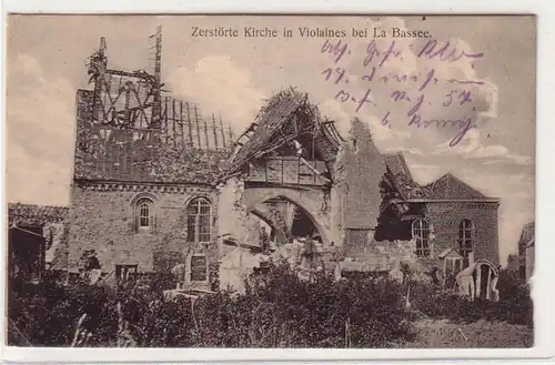 55026 Poste de terrain Ak détruit l'église à Violaines près de La Bassee 1916