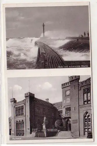 54945 Mehrbild Ak Kolberg Rathaus, Mole bei schwerem Sturm um 1930