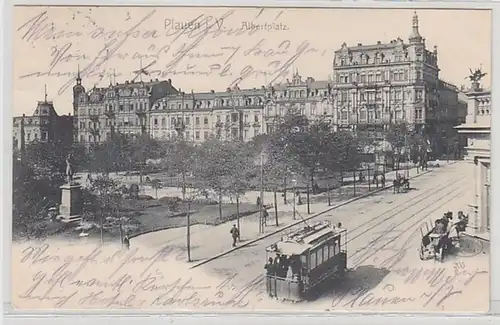 54881 Ak Plauen im Vogtland Albertplatz Strassenbahn 1906