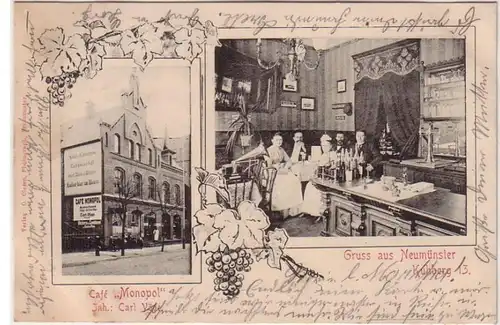 54748 Salutation Ak multi-image en Neumünster Café "Monopol" Kuhberg 13, 1904