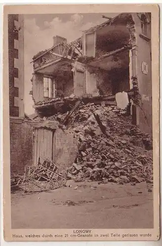 54658 Ak Longwy Haus, welches durch eine Granate in 2 Teile gerissen wurde 1915