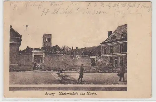 54657 Feldpost Ak Courcy Knabenschule und Kirche 1916