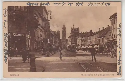 54583 Ak Krefeld Rheinstrasse mit Dionysiuskirche 1937