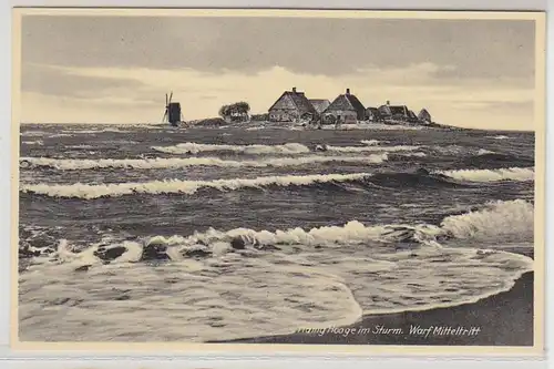 54579 Ak Hallig Hooge dans la tempête Warf mi-cheval vers 1940