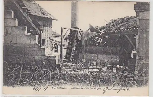 54541 Feldpost Ak Soissons Ruines de l'Usine á Gaz 1918