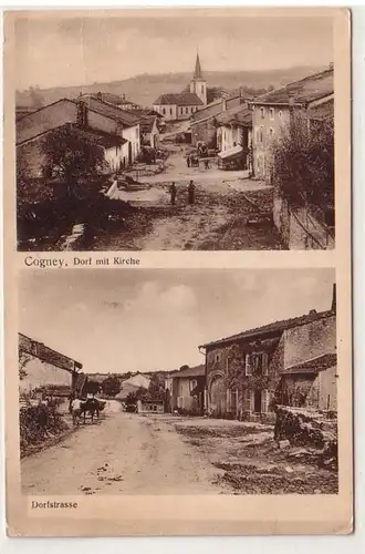 54539 Mehrbild Ak Cogney Frankreich France Dorf mit Kirche und Dorfstrasse 1917