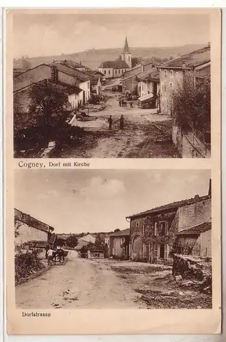 54538 Mehrbild Ak Cogney Frankreich France Dorf mit Kirche und Dorfstrasse 1917