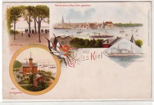 54384 Ak Lithographie Gruss de Kiel vers 1900