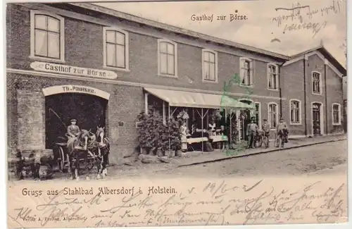 54338 Ak salutation de Stahlbad Albersdorf in Holstein Gasthof zu Börse 1902