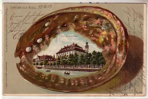 54322 Präge Ak Lithographie Gruß aus Kiel königliches Schloss 1909