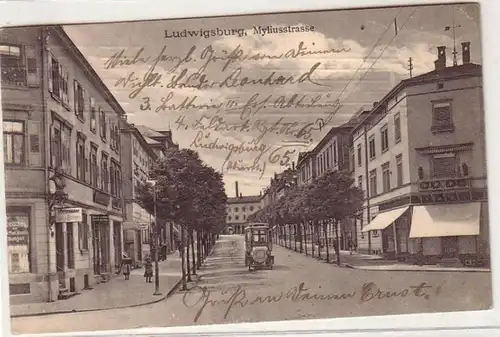 54285 Ak Ludwigsburg Myliusstrasse avec magasins 1914