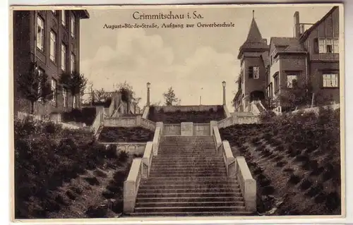 54266 Ak Crimmitschau i. Sa. August-Bürger-Straße Aufgang zur Gewerbeschule 1942