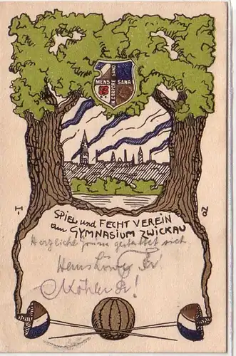 54248 Studentika Ak Spiel und Fecht Verein am Gymnasium Zwickau 1910