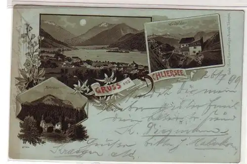 54231 Mondscheinkarte Gruss aus Schliersee 1899