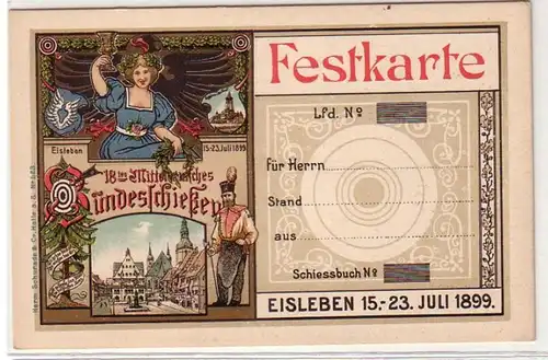 54171 Festkarte 18. Mitteldeutsches Bundesschießen Eisleben 1899