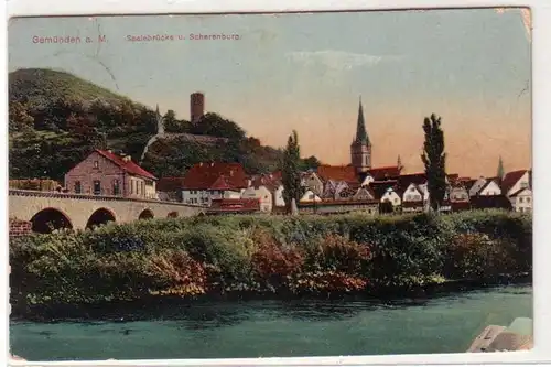54135 Ak Gemünden am Main Saalebrücke und Scherenburg 1911