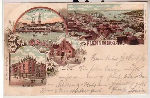 54128 Ak Lithographie Gruß aus Flensburg 1898