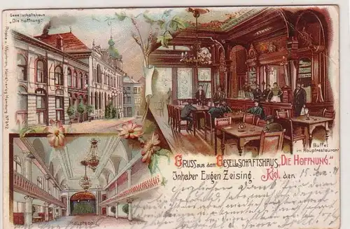 54126 Ak Lithographie Salutation de Kiel Maison sociale "L'espérance" 1899