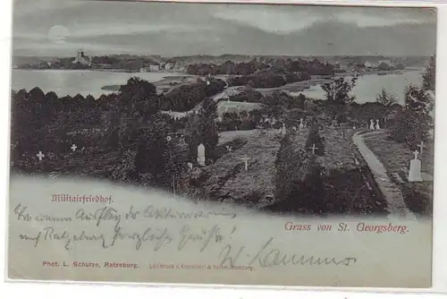 54105 Mondscheinkarte Gruß von St. Georgsberg Militärfriedhof 1900