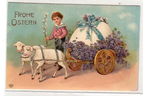 54046 Ak de Pâques agneaux tirer la calèche avec l'œuf de pâque 1912