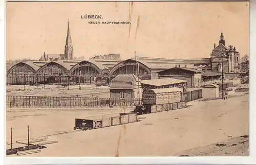 53998 Ak Lübeck neuer Hauptbahnhof mit Vorgelände um 1910