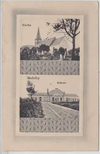 53994 Mehrbild Ak Medelby Kirche und Schule um 1910
