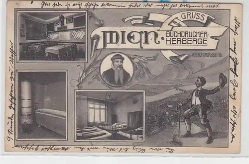 53975 Ak Gruß von der Buchdrucker Herberge Wien Storkgasse 1909