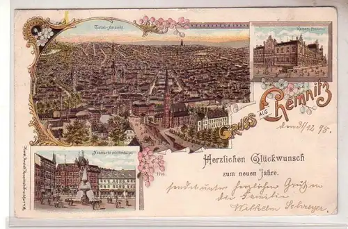53964 Ak Lithographie Gruß aus Chemnitz Postamt usw. 1898