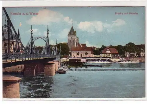 53923 Ak Hameln près du pont de Weser et de Münster 1914