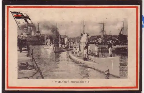 53897 Feldpost Ak Deutsche Unterseeboote mit Marineschiffspoststempel 1917