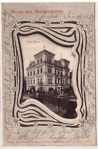 53845 Ak Salutation de Niederzwönitz Villa Austel 1902