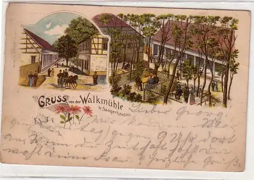 53832 Ak Lithographie Gruß aus der Walkmühle bei Sangerhausen 1899