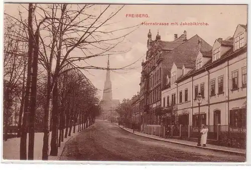 53817 Ak Freiberg Hornstrasse mit Jakobistrasse um 1910