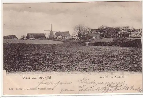 53774 Ak Gruß aus Ascheffel Ansicht von Ascheffel mit Windmühle 1906