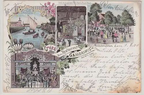 53765 Ak Lithographie Gruß aus Neuhaldensleben Restaurant 1901
