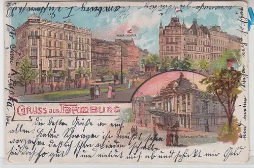 53746 Ak Lithographie Salutation de Hambourg Hansa Theater Scaumeshaus 1903