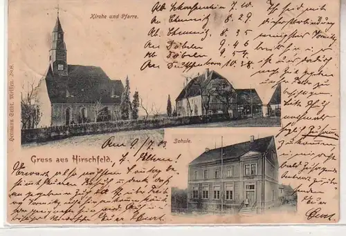 53734 Mehrbild Ak Gruß aus Hirschfeld Kirche und Pfarre, Schule, 1903